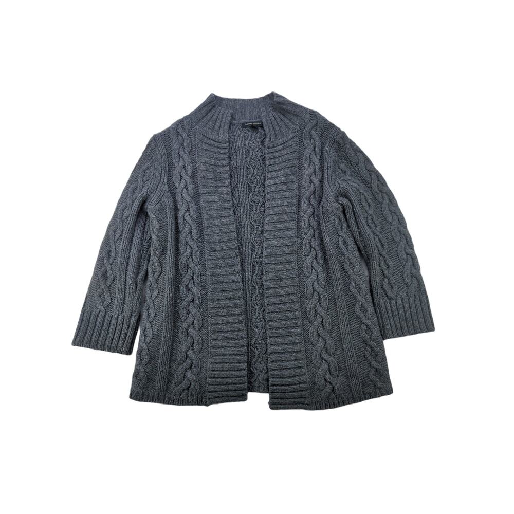 Womens Banana Republic 50% Lambs Wool Cable Knit Cardigan Sweater Size S Gray